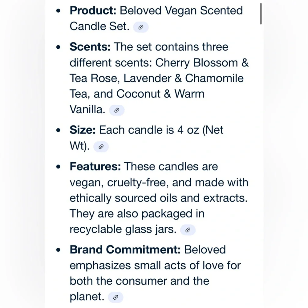BELOVED NWT 3pc vegan scented glass candle set -4oz ea